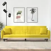 Modern Convertible Sofa Bed with Cup Holders, Light Yellow Fabric Sofa with Adjustable Backrest, USB Ports - Compact Futon Couch for Small Spaces
