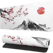 Japanese Cherry Blossom White Gaming Mouse Pad, Extended Large Mouse Mat Desk Pad, Stitched Edges Mousepad, 3mm Thick Long Non-Slip Rubber Base Mice Pad, 31.5 X 11.8 Inch