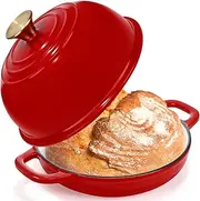 [Tioncy] Enameled Bread Dutch Oven with Lid for Sourdough Baking Round Cast Iron Dutch Oven Pot Bread Bakers for Kitchen Homemade Cookware Gifts Roasting Frying Cooking Stewing(Red,5 Quart)