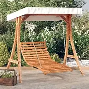 Swing Bed with Canopy Solid Wood Spruce with Teak Finish,Porch Swings 46.35KG-3200625