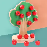 在飛比找蝦皮購物優惠-熱銷兒童益智環保玩具木製磁力蘋果樹幼兒園寶寶仿真桌面教具兒童