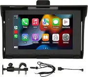 5 Motorcycle GPS Navigation Device with CarPlay, MirrorLink, Android Auto, IP67 Waterproof Touch Screen Car Video Player for Motorcycle, Dual Bluetooth Connection