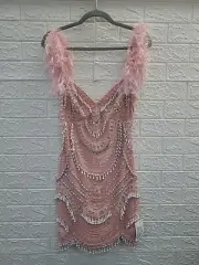 New Asos Luxe Encrusted Mini Dress With Faux Pearls Pink Size 8