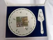 Christmas Mikasa Bone China Footed Cake Plate w/Matching Cake Server