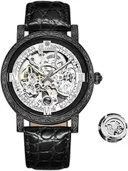 [DAXIAOYU] Automatic Mechanical Watches Roman Scale/waterproof Hollow/Retro Three-dimensional Carved Shell Fashion Glow-in-The-dark Watch Leather