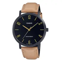 在飛比找momo購物網優惠-【CASIO 卡西歐】CASIO 指針男錶 皮革錶帶 黑色錶