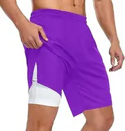 [ZZXXB] Navy Purple Athletic Shorts for Men with Pockets 2 in 1 Quick Dry Running Shorts