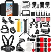 HONGDAK Action Camera Accessories Kit for GoPro Hero 12 11 10 9 Black, Waterproof Housing+Silicone Case+3Way Adjustable Arm+Head Chest Wrist Strap+Bike Mount+Suction Cup+Floating Grip Bundle Set 63in1