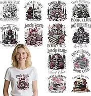 INCOK Dark Romance Iron on Transfers - 12 PCS Funny Skull DTF Transfers Ready to Press Book for T Shirt Iron on Vinyl Designs Decals Stickers for Backpacks Bag Jacket Hat DIY Costume Craft Decor