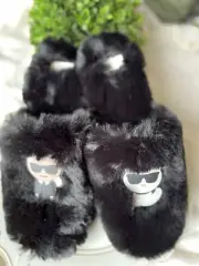 Karl Lagerfield Paris Lucile Faux Fur Slippers Women's Size 10 M Black Fuzzy