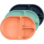 3pc BOON CHOW Mint Multi Color Toddler/Kids/Childrens Silicone Divided Plate