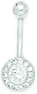 [Generic] 14ct White Gold CZ Cubic Zirconia Simulated Diamond 14 Gauge Dangling Round Body Jewelry Belly Ring Measures 24x9mm Jewelry Gifts for Women