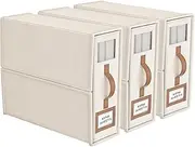 BigPonPon 3 Pack Foldable Bed Sheets Set Organizers and Storage(King & Queen Size),Linen Fabric Closet Organizers with Window,Folding Bedding Storage Box for Bedsheets and Pillow Cube Organizer-Beige