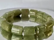 7.7" "Radiates Beauty"~ Green RABBIT HAIR Rutile QUARTZ Cylinder Bracelet H1397