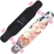 Sports Longboard Skateboard, 47" 7-Layer Maple Ultra-Light Double Tilted Beautiful Yearning Pattern Brush Street Dance Board Beginner Adult Girl Professional Skateboard