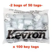 Bulk Key Tags -100 x CLEAR Plastic KEVRON Click Tags -100 Tags -FREE POST