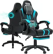 HOFFREE Gaming Chair with Bluetooth Speakers Big and Tall Video Game Chair with Massage and Footerst for Adults Blue and Black