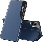 [Eabhulie] Case for Samsung Galaxy S21 5G, Smart View Window Flip Stand Cover PU Leather Protective Case for Samsung Galaxy S21 5G Blue
