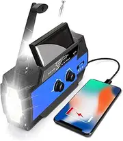 Emergency Crank Weather Radio, 4000mAh Solar Hand Crank Portable AM/FM/NOAA, with 1W 3 Mode Flashlight & Motion Sensor Reading Lamp, Cell Phone Charger, SOS for Home and Emergency (Blue)