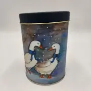 Vintage 1980s 3 Piece Tin Nesting Metal Winter Geese Goose Canister Set Blue NEW