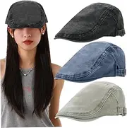 [Pesoncarl] 3 PCS Men's Newsboy Caps Cotton Cool Flat Cap Adjustable Newsboy Hats Lightweight Cabbie Driving Hat for Men Women Outdoor(Black, Blue, Army Green), Berets, 25.00*20.00*12.00, 7, 25.00*20.00*12.00, 7