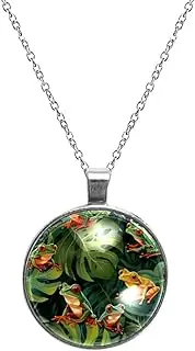 [Diusye] Necklaces for Women, Frogs on Palm Leaf Print Stainless Steel Pendant Necklace Jewelry Birthday Anniversary Wife Girls Friends Gift