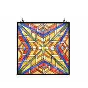Tiffany-Style Stained Glass Window Panel Hanging Suncatcher 24” Square