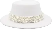 [Generic] Unisex Flat Top Fedoras Hats Solid Color Pearl Accessories Jazz Cap Men Women French Elegant Top Hat