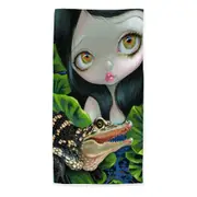 Cute Fantasy Mermaid with a Baby Alligator Beach Towels Medium Large Extra Large