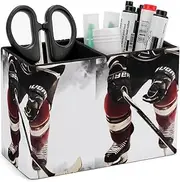 Ice Hockey Pattern Printed Pen Pencil Holder Cup Container PU Leather Desk Organizer Stand Home Office Organization Office Accessories Container Box 2 Compartments