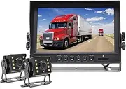 GPS Car Navigator, 1920x1080P 9 Inch IPS Screen Truck Bus Vehicle DVR Recorder Parking Monitor with 2 Channels Front Rear Side AHD Car Camera for Car Truck RV(10M-15M 2PCS Camera)