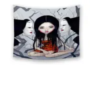 Scary Art Lovely Maiden and Faceless Ghosts Tapestry