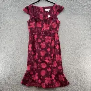 Anthropologie Dress Womens XL Maroon Pink Floral Cecily Retro Wiggle Sheath
