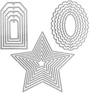 3 Different Shapes of Cutting Dies Stencil Metal Template Molds (Window, Oval Wave & Star), DaKuan 19 Pieces Embossing Tools for Scrapbook, Album Paper DIY Crafts & Card Making