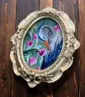Botanical Great Blue Heron mini watercolor print in vintage style ornate frame