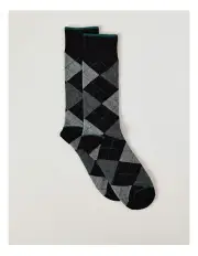 [Blaq] Argyle Cotton Socks in Black/Jasper Marle