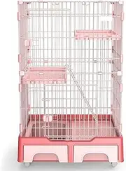 3-Tier Cat Crate Large Cat Kennels Cat Playpen with Storage Drawers and Cat Litter Box - Large Exercise Place - Pet Enclosure for Rabbit, Bunny, Guinea Pig, Chinchilla,Pink