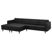 LANDSKRONA 4-seat sofa with chaise longues, Grann/Bomstad black/metal