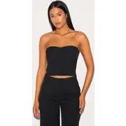 Tall Black Tailored Fold Over Detail Corset Top, Black