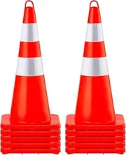 VEVOR Safety Cones, 10PCS 28" Traffic Cones, PVC Orange Construction Cones, 2 Reflective Collars Traffic Cones with Weighted Base and Hand-Held Ring Used for Traffic Control, Driveway Road Parking