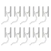 10Sets Slide on End Clasps with Lobster Claw Clasps & Chain 35mm Silver White