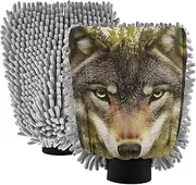 XYMZR Wolf Head Forest Absorbent Microfiber Car Wash Mitt, Funny Cute Anime Scratch Free for Cars Cleaning, Home Cleaning Mitts, 2 Pack, 10.24” L x 7.09” W