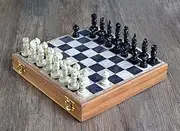StonKraft - 10" Wooden Chess Board Set with Stone Inlaid Work + Stone Chess Pieces