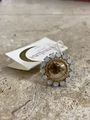 NWT Monnaluna Opal White Topaz 24k Gold Plated Ring Size 6.5” Italy Made #1400