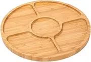 Round Wooden Snack Tray - Wooden Partitioned Serving Tray, Round Divided Food Serving Tray | Wooden Serving Platter with Compartments, Wooden Appetizer Tray for Family Dinner Snacks Dried Fruits