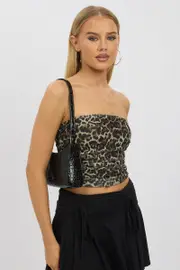 Brown Animal Print Boob Tube Top Mesh - Size 16XL, Women's Bandeau