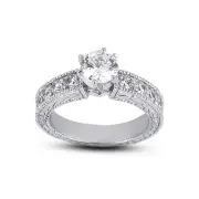 1.62ct G-SI2 Round Natural Diamonds 18k Vintage Style Matching Bridal Set