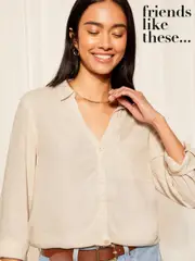 Friends Like These Natural Long Sleeve Button Through Shirt with Linen (AY9260) | $74