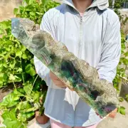 7.49LB Natural Rainbow Fluorite Obelisk Quartz Crystal Wand Tower Point Healing