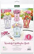 Katy Sue Wonderful Wellington Boots (Rubber Boots) Card Making Kit - Contains 8 Shaped Cards, 2 Sheets of Die Cut Decoupage, 8 Envelopes & Instructions